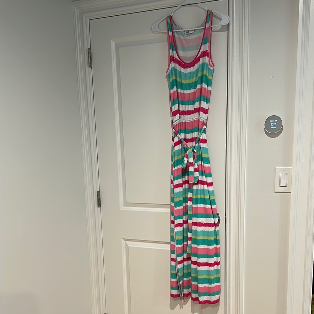 Vineyard Vines Striped Jersey Maxi Dress with Belt and Side Slit - Small